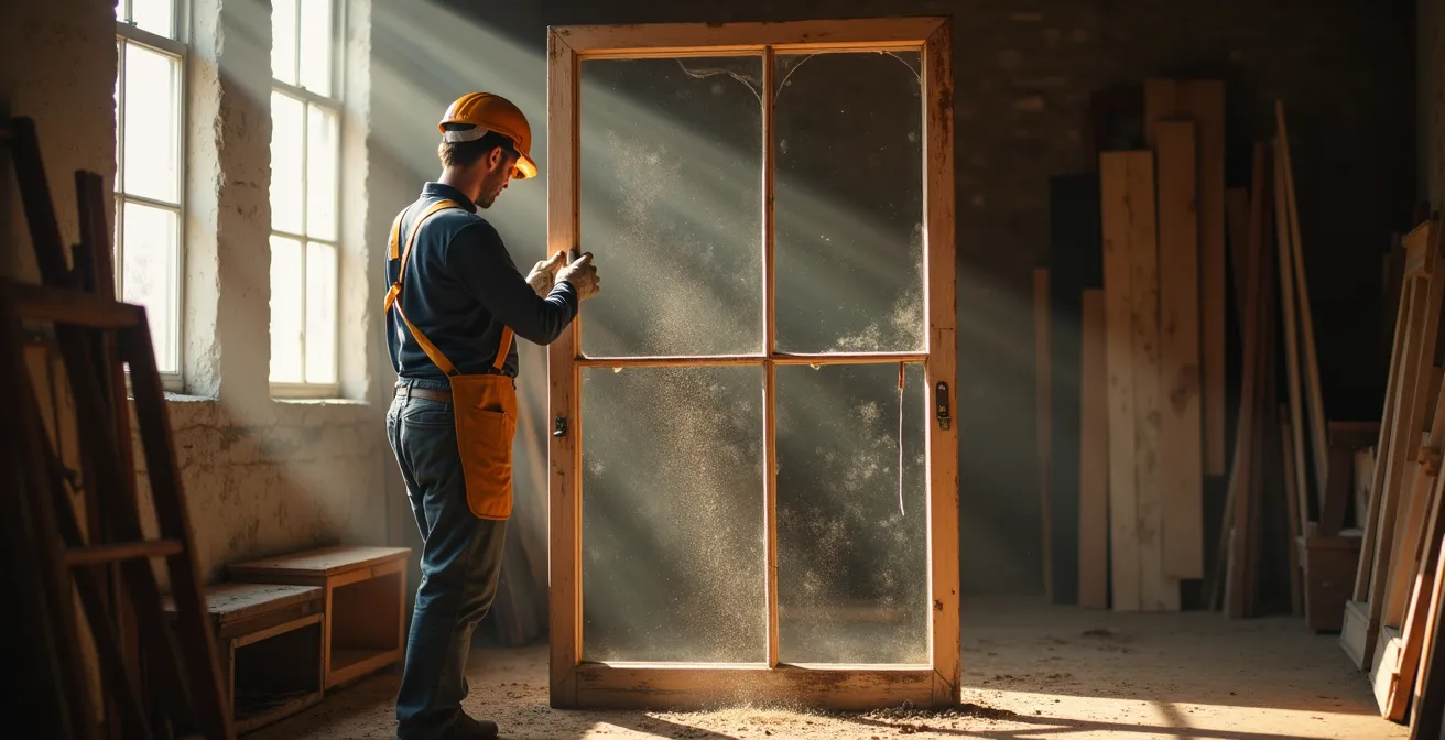 Chantier de déconstruction sélective avec tri des matériaux récupérables