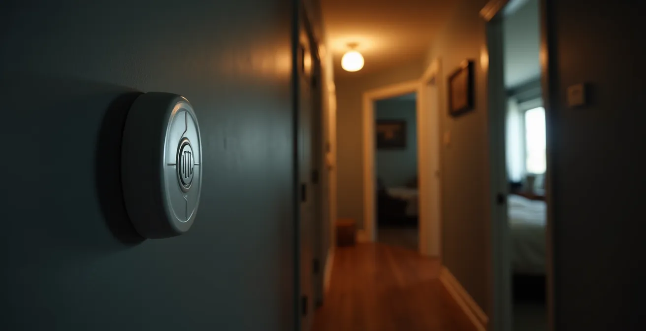 Vue en coupe d'une maison québécoise montrant les emplacements optimaux pour les détecteurs de monoxyde de carbone