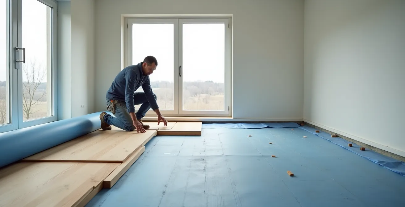 Installation d'un plancher d'ingénierie flottant sur membrane acoustique